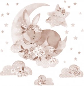 Pastelowe Love Pastelowe Love Śpiący królik boho - Naklejka na ścianę 1