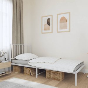 vidaXL vidaXL Metalowa rama łóżka z wezgłowiem, biała, 100x200 cm 1