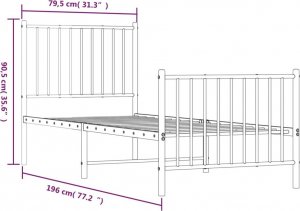 vidaXL vidaXL Metalowa rama łóżka z wezgłowiem i zanóżkiem, biała, 75x190 cm 9