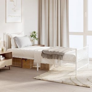 vidaXL vidaXL Metalowa rama łóżka z wezgłowiem i zanóżkiem, biała, 80x200 cm 1