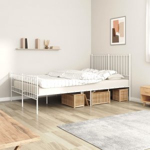 vidaXL vidaXL Metalowa rama łóżka z wezgłowiem i zanóżkiem, biała, 120x200 cm 1