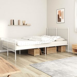 vidaXL vidaXL Metalowa rama łóżka z wezgłowiem i zanóżkiem, biała, 160x200 cm 1