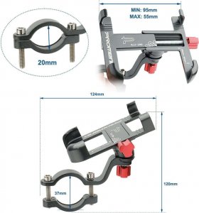 4kom.pl Uchwyt rowerowy do roweru hulajnogi motocyklu wózka na telefon smartfon solidny aluminiowy Czarny 10