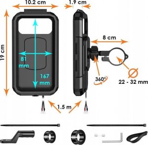 TKNconnect Wodoodporny uchwyt motocyklowy na telefon XL z ładowaniem bezprzewodowym i USB C 8
