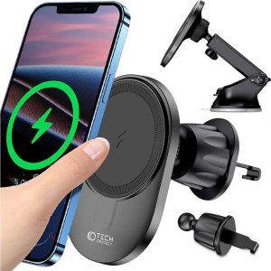 4kom.pl Uchwyt samochodowy Magnetic MagSafe Dashboard & Vent Wireless Charger 15W uchwyt do auta do telefonu na deskę rozdzielczą do kratki wentylacyjnej Czarny 2