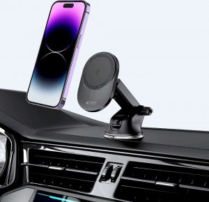 4kom.pl Uchwyt samochodowy Magnetic MagSafe Dashboard & Vent Wireless Charger 15W uchwyt do auta do telefonu na deskę rozdzielczą do kratki wentylacyjnej Czarny 3