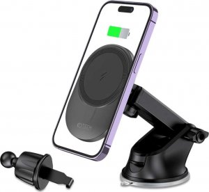 4kom.pl Uchwyt samochodowy Magnetic MagSafe Dashboard & Vent Wireless Charger 15W uchwyt do auta do telefonu na deskę rozdzielczą do kratki wentylacyjnej Czarny 4