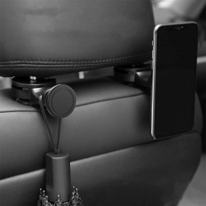 4kom.pl Uchwyt samochodowy Magnetyczny uniwersalny do telefonu na zagłówek Black + Kabel 3w1 + Ładowarka USB-C + USB 3.1A 9