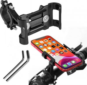 4kom.pl Uchwyt rowerowy metalowy na kierownicę do telefonu na rower motor hulajnogę czarny + Pasek bezpieczeństwa 2