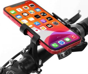 4kom.pl Uchwyt rowerowy metalowy na kierownicę do telefonu na rower motor hulajnogę czarny + Pasek bezpieczeństwa 9