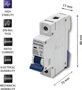 Qoltec Wyłącznik naprądowy C10 | bezpiecznik | AC | 10A | 1P 3