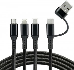 Kabel USB EverActive USB-A + USB-C - USB-C + microUSB + Lightning 1.2 m Czarny (CBB-1.2ALL) 1