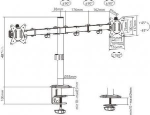 Gembird Uchwyt biurkowy na 2 monitory 17" - 32" (MA-D2-01) 2