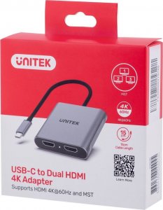 Adapter USB Unitek V1404B USB-C - HDMI x2 Srebrny  (V1404B) 6