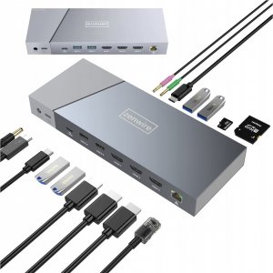 HUB USB Zenwire Stacja dokująca HUB USB-C 16w1 Display Link 3x HDMI USB 3.0 mini Jack Ethernet 1000 Mbps SD do Macbook M1 M2 Zenwire DS933 1