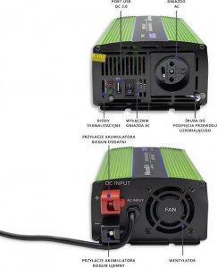 Przetwornica Qoltec Przetwornica napięcia Monilith | ładowanie baterii | UPS | 600W |1200W | 12V na 230V | Czysty Sinus 7