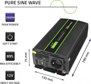 Przetwornica Qoltec Przetwornica napięcia Monolith | 1000W | 2000W | 12V na 230V | Czysty Sinus 8