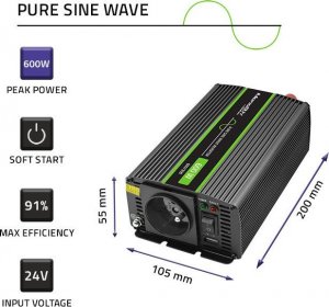 Przetwornica Qoltec Przetwornica napięcia Monolith | 300W | 600W | 24V na 230V | Czysty Sinus 8