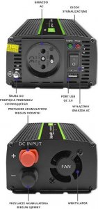 Przetwornica Qoltec Przetwornica napięcia Monolith | 600W | 1200W | 12V na 230V | Czysty Sinus 7