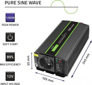 Przetwornica Qoltec Przetwornica napięcia Monolith | 600W | 1200W | 12V na 230V | Czysty Sinus 8