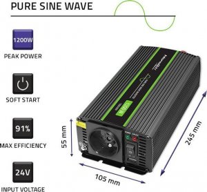 Przetwornica Qoltec Przetwornica napięcia Monolith | 600W | 1200W | 24V na 230V | Czysty Sinus 8