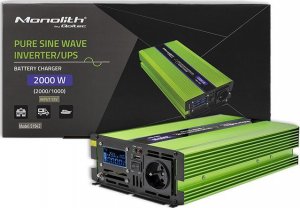 Przetwornica Qoltec Przetwornica napięcia Monolith | ładowanie baterii | UPS | 1000W | 2000W | 12V na 230V | Czysty Sinus | LCD 16