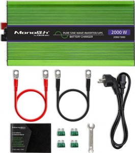 Przetwornica Qoltec Przetwornica napięcia Monolith | ładowanie baterii | UPS | 1000W | 2000W | 12V na 230V | Czysty Sinus | LCD 6