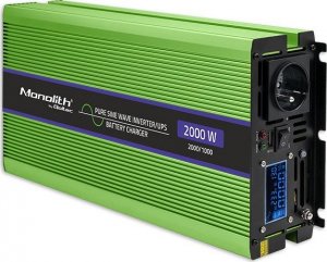 Przetwornica Qoltec Przetwornica napięcia Monolith | ładowanie baterii | UPS | 1000W | 2000W | 12V na 230V | Czysty Sinus | LCD 10