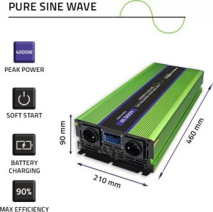Przetwornica Qoltec Przetwornica napięcia Monolith | ładowanie baterii | UPS | 2000W | 4000W | 12V na 230V | Czysty Sinus | LCD 8