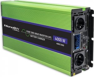 Przetwornica Qoltec Przetwornica napięcia Monolith | ładowanie baterii | UPS | 2000W | 4000W | 12V na 230V | Czysty Sinus | LCD 10