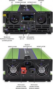 Przetwornica Qoltec Przetwornica napięcia Monolith | ładowanie baterii | UPS | 3000W | 6000W | 12V na 230V | Czysty Sinus | LCD 7