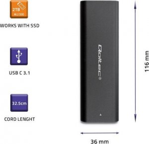 Kieszeń Qoltec Obudowa | kieszeń do dysków M.2 SATA SSD | NGFF | USB typ C 3