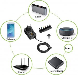 Zasilacz do laptopa Techly Zasilacz sieciowy Techly Uniwersalny Regulowany 3-12V 2.25A 27W USB 5V 1A 4