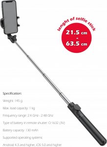 Statyw Swissten Swissten Bluetooth Selfie Stick Aluminium Tripod Pro 9