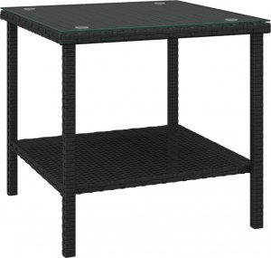 vidaXL vidaXL Stolik boczny, czarny, 45x45x45 cm, rattan PE i szkło hartowane 2