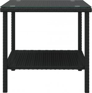 vidaXL vidaXL Stolik boczny, czarny, 45x45x45 cm, rattan PE i szkło hartowane 3