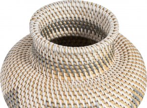 Beliani Wazon dekoracyjny rattanowy 22 cm biało-szary ASAHAN 3