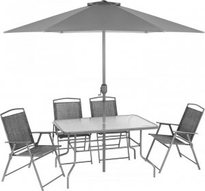 Saska Garden Zestaw mebli ogrodowych stół 4 krzesła i parasol szary 7