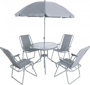Saska Garden Zestaw mebli ogrodowych okrągły stół 4 krzesła i parasol ciemny szary 1