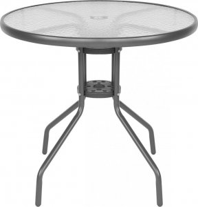 Saska Garden Zestaw mebli ogrodowych okrągły stół 4 krzesła i parasol ciemny szary 9