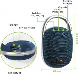 Głośnik Techly Głośnik Techly Bluetooth 5.3 5W TWS LED/MP3/USB/TF niebieski 3
