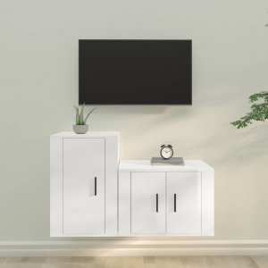 vidaXL vidaXL 2-cz. zestaw szafek TV, biały, połysk, materiał drewnopochodny 1