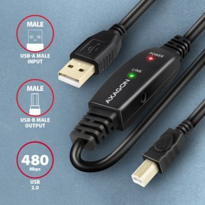 Kabel USB Axagon USB-A - USB-B 20 m Czarny (ADR-220B) 2