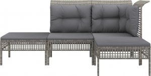 vidaXL 4-cz. zestaw wypoczynkowy do ogrodu, poduszki, szary rattan PE 3