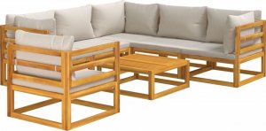 vidaXL 7-cz. ogrodowy zestaw wypoczynkowy, jasnoszare poduszki, drewno 3