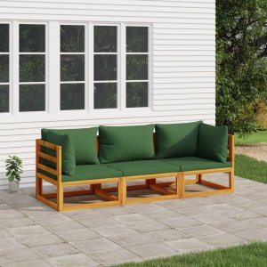 vidaXL 3-cz. ogrodowy zestaw wypoczynkowy, zielone poduszki, drewno 1