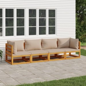 vidaXL 4-cz. zestaw wypoczynkowy do ogrodu, poduszki taupe, drewno 1