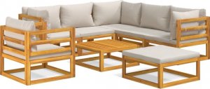 vidaXL 8-cz. ogrodowy zestaw wypoczynkowy, jasnoszare poduszki, drewno 2