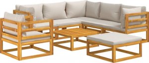 vidaXL 8-cz. ogrodowy zestaw wypoczynkowy, jasnoszare poduszki, drewno 3
