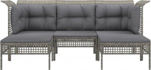 vidaXL 5-cz. zestaw wypoczynkowy do ogrodu, poduszki, szary, rattan PE 3